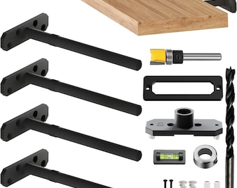 Hidden Float Shelf Bracket Black, Heavy Duty L Shelf Bracket, Floating Rod Shelf Bracket, Farmhouse Rustic, Metal Concealed Wall Bracket