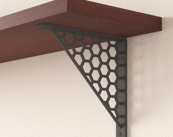 Black Decorative Honeycomb Floating Shelf Bracket, Wall Mounted Heavy Duty Steel L- Shape shelf Bracket, Metal Industrial Shelving Brackets