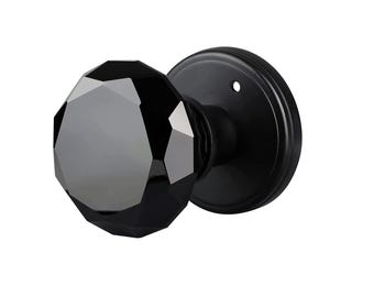 Crystal Door Knob Set with Pure Crystal Glass Knobs, Black, Solid Matte Black Base, with Antique Door Pull, Round Pulls and Knobs for Doors