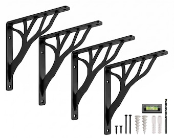 Decorative Heavy Duty Iron Metal Float Shelf Brackets, Black, Rustic Shelf Brackets, Farmhouse Shelving Bracket, Wall Floating Steel Bracket