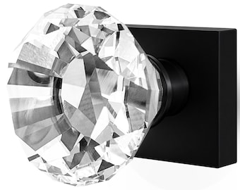 Crystal Door Knob Set with Pure Crystal Glass Knobs, Clear, Solid Matte Black Base with Antique Door Pull, Pulls and Knobs for Doors