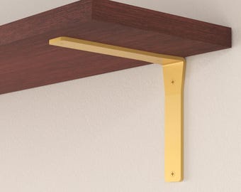 Heavy Duty Gold Shelf Bracket Minimalist Rustic Brass Floating Shelf Bracket Wood Shelf Wall Bracket For Kitchen Cabinets, Bathroom, Closet