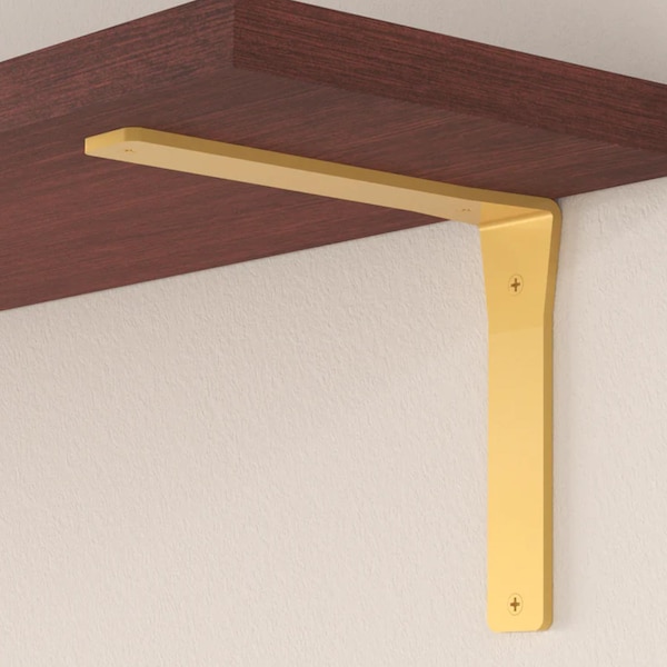 Heavy Duty Gold Shelf Bracket Minimalist Rustic Brass Floating Shelf Bracket Wood Shelf Wall Bracket For Kitchen Cabinets, Bathroom, Closet