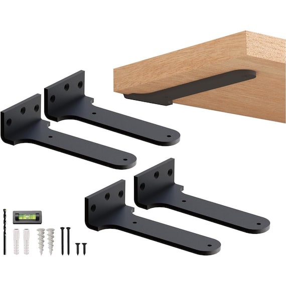 Hidden Float Shelf Bracket Black, Heavy Duty L Shelf Bracket, Floating Countertop Bracket, Farmhouse Rustic, Metal Hidden Wall Bracket