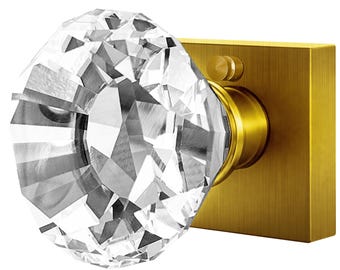 Crystal Door Knob Set with Pure Crystal Glass Knobs, Clear, Solid Antique Brass Gold Base with Antique Door Pull, Pulls and Knobs for Doors