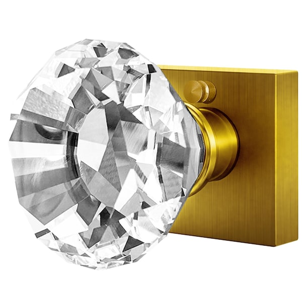 Crystal Door Knob Set with Pure Crystal Glass Knobs, Clear, Solid Antique Brass Gold Base with Antique Door Pull, Pulls and Knobs for Doors
