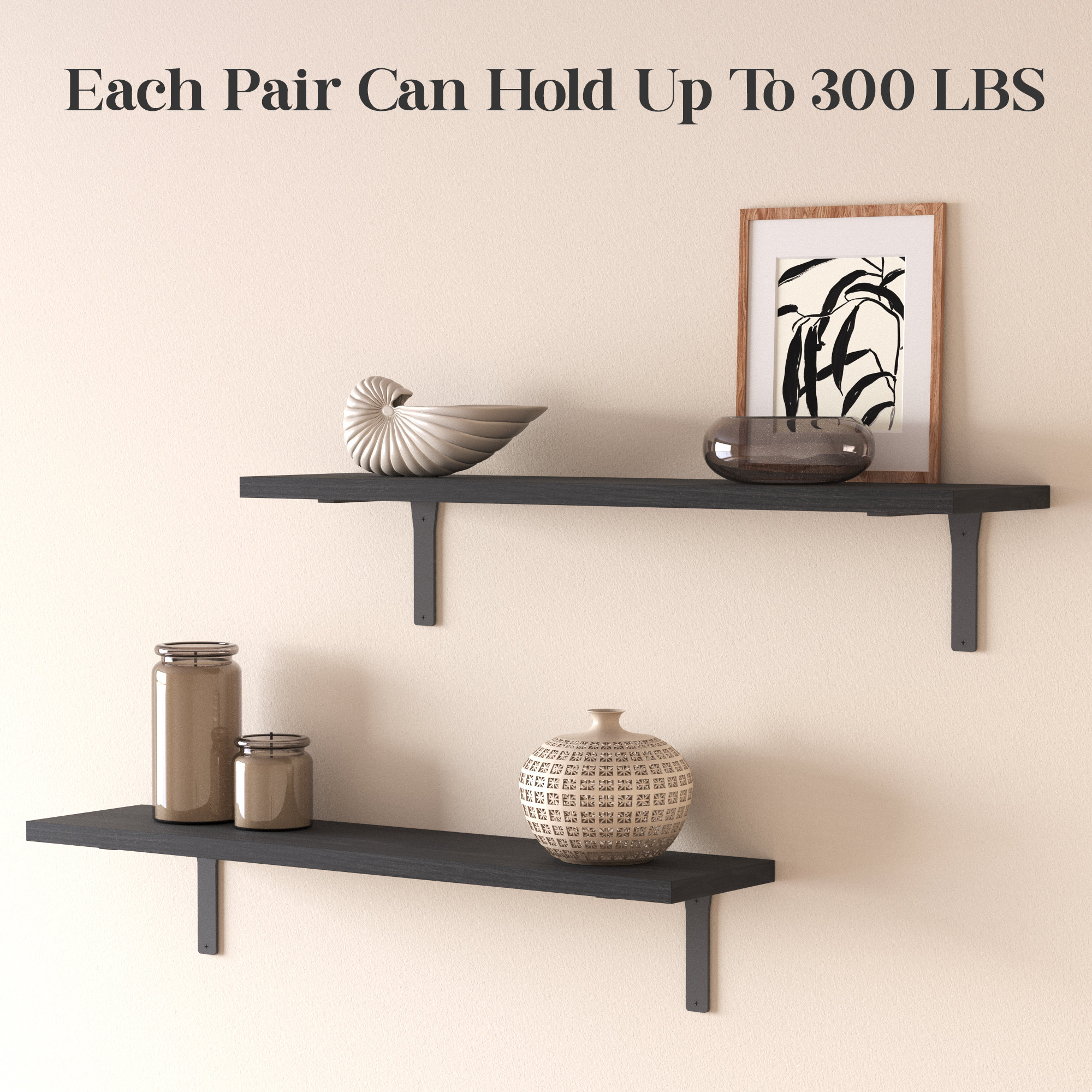Heavy Duty Black Metal Shelf Bracket, Minimalist Steel Rustic Floating ...