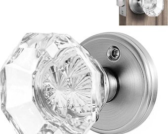 Octagonal Crystal Glass Door Knobs Privacy/Passage Doorknobs, Antique Decorative Vintage Style Door Knobs - 1 Pack