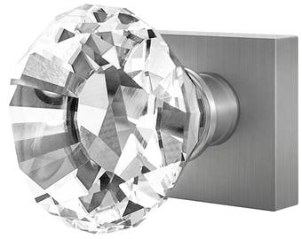 Crystal Door Knob Set with Pure Crystal Glass Knobs, Clear, Solid Satin Nickel Silver Base with Antique Door Pull, Pulls and Knobs for Doors