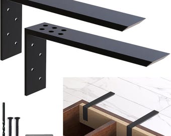 Hidden Countertop Support Brackets, Flat & L Shape Heavy Duty Granite Countertop Brackets, Metal Corbels for Quartz - Set of 2
