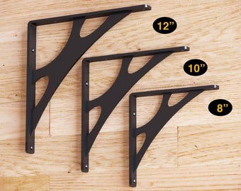Decorative Shelf Brackets, Heavy Duty Black Metal Floating Shelf Bracket, Steel Industrial Shelving Bracket, Rustic Wood shelf Bracket DIY