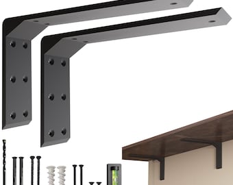Heavy Duty Steel Floating Shelf Brackets, Rustic Black Metal L- Shape Strong Brackets 500 lbs Load capacity, Industrial Shelving Bracket