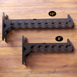 Black Metal Utility Shelf Brackets, Heavy Duty Industrial Shelf Bracket For Hanging, Garage wall organization, Tool Mounting Bracket Keyhole