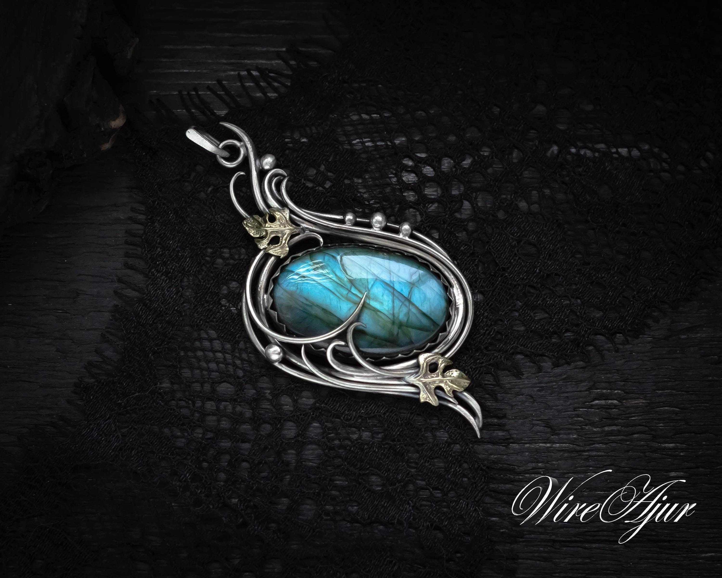 Labradorite elven wedding pendant halloween necklace Fantasy Gothic style Witchy Jewellery anniversary gift for wife unusual Witch pendant