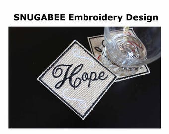 ITH Embroidery Design, HOPE Coaster, In the hoop coaster design, 4x4 pattern, machine embroidery design, Instant DOWNLOAD, pes,jef,vp3,+more