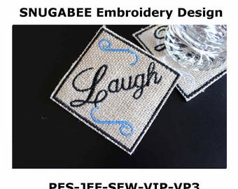ITH Embroidery Design, LAUGH Cup Coaster Mug Rug In the hoop coaster design, 4x4 pattern, machine embroidery design, Instant DOWNLOAD