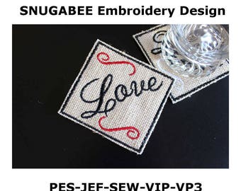 In the Hoop Coaster Embroidery Design, LOVE rug mug embroidery design, ITH 4x4 machine embroidery pattern