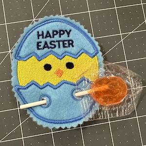 ITH Easter Egg 4x4 Embroidery Design, Chick in Cracked Egg,  Feltie In the Hoop design for Lollipop, Sucker, Candy, Pencil, or Straw holder