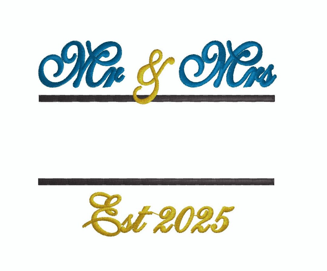 Mr Mrs 2025 Machine Embroidery Design Fits 4x4 Hoops, Family Name Frame Wedding Embroidery