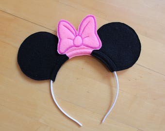 Mouse Ears with Bow Headband In-the-hoop ITH Machine Embroidery Design for 4x4, Feltie Design Instant DOWNLOAD