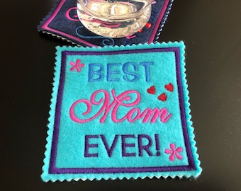 Mother's Day ITH Mug Rug Embroidery Design, Coaster In The Hoop Embroidery Pattern for Embroidery Machines, fits 4x4 hoop