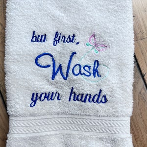 Hand Towel Wash Your Hands Embroidery Design, Housewarming machine Embroidery pattern, Small Design 4x4 hoop