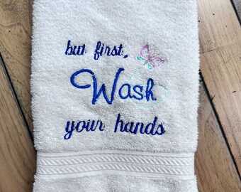Hand Towel Wash Your Hands Embroidery Design, Housewarming machine Embroidery pattern, Small Design 4x4 hoop
