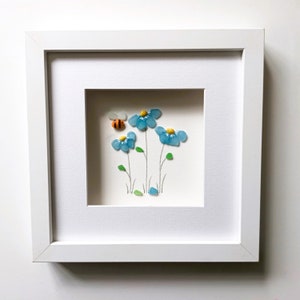 Sea Glass Art, Forget Me Nots, Sea Glass Flowers, Blue Flowers, Retirement Gift, for Her, Floral Home Decor, Unique Gift Anniversary Gift image 7
