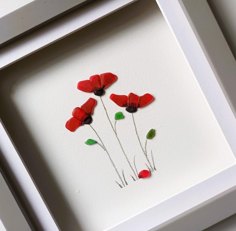 Poppies, Sea glass Poppy, Unusual Gifts for Her, Floral Wall Decor image 7