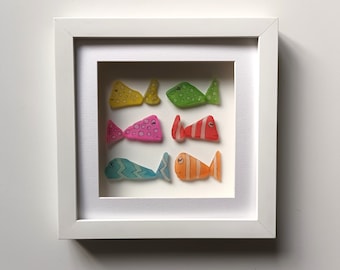Sea Glass Fish, Bathroom Wall Decor, Quirky Gifts, Unusual Home Decor, Framed Wall Art