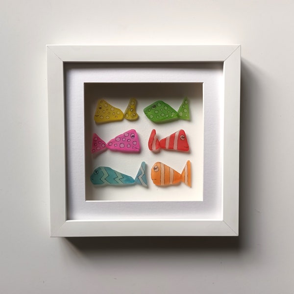 Sea Glass Fish, Bathroom Wall Decor, Quirky Gifts, Unusual Home Decor, Framed Wall Art