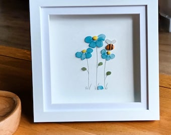 Framed Sea Glass Forget Me Not Flowers, Mother's Day Gift
