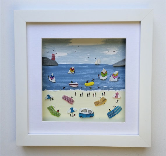 Sea Glass Beach Scene Art: Humorous Coastal Wall Decor
