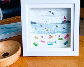 Sea Glass Beach Scene Art: Humorous Coastal Wall Decor