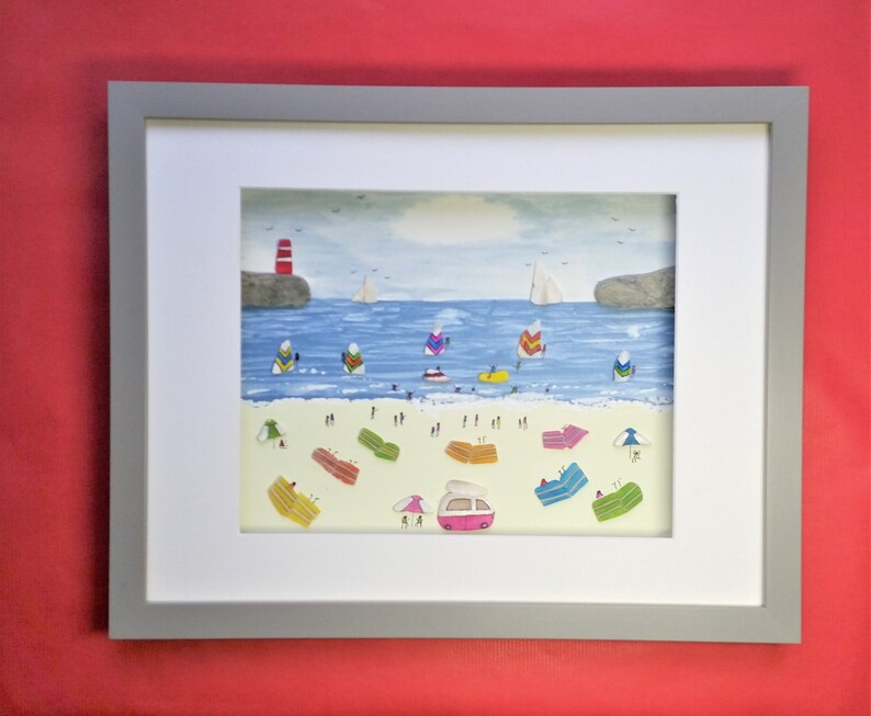 Sea Glass Art Beach Decor Quirky Sea Glass Beach Scene Etsy