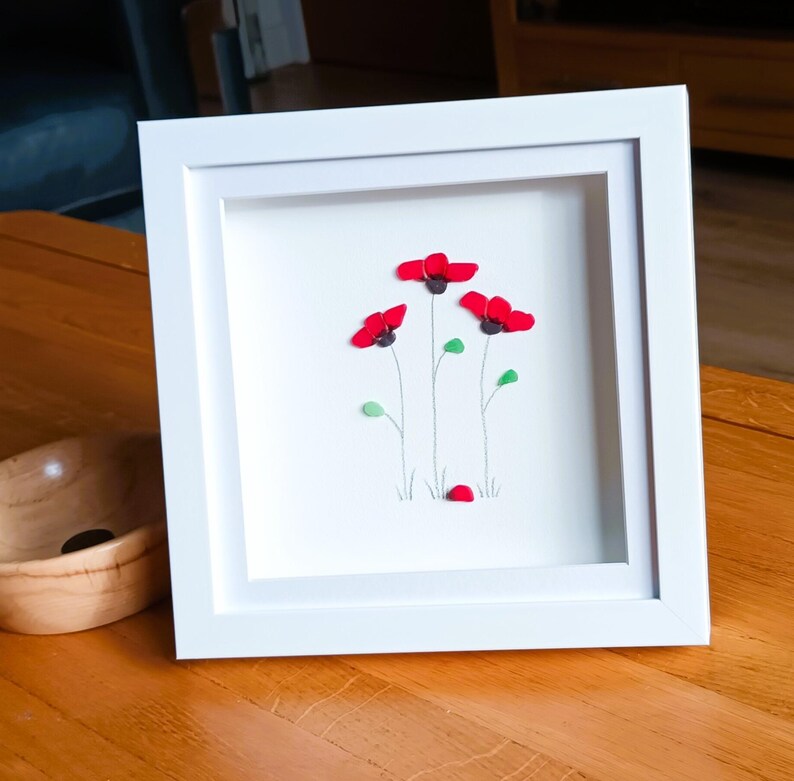 Poppies, Sea glass Poppy, Unusual Gifts for Her, Floral Wall Decor image 1