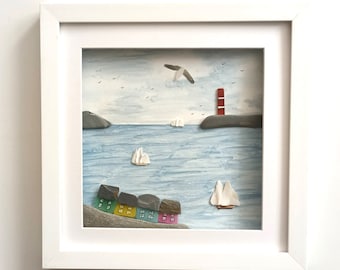 Coastal Wall Decor, Nautical Themed, Sailing Boats and Lighthouse, Made in Cornwall