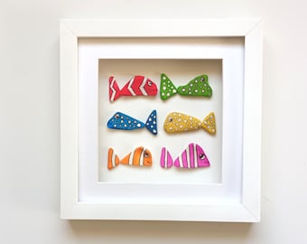 Sea Pottery Fish Wall Art: Framed Beach House Decor