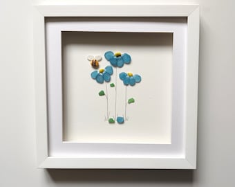 Forget Me Nots, Made from Cornish Sea Glass, Wild Flowers, Sea Glass Art, Floral Wall Art, Remembrance Thank You Gift