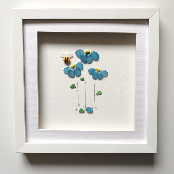 Forget Me Nots, Made from Cornish Sea Glass, Wild Flowers, Sea Glass Art, Floral Wall Art, Remembrance Thank You Gift