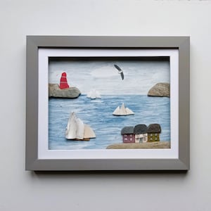 Beachcombed Sea Glass & Pottery Wall Art: Coastal Nautical Scene
