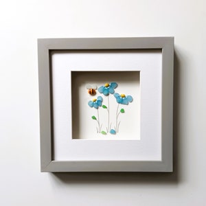 Sea Glass Art, Forget Me Nots, Sea Glass Flowers, Blue Flowers, Retirement Gift, for Her, Floral Home Decor, Unique Gift Anniversary Gift image 1