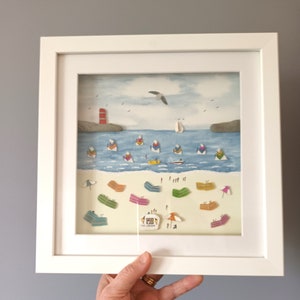 Beachcombed Art, Coastal Wall Decor, Cornish Beach Scene, Made in Cornwall, Unusual Gift Idea