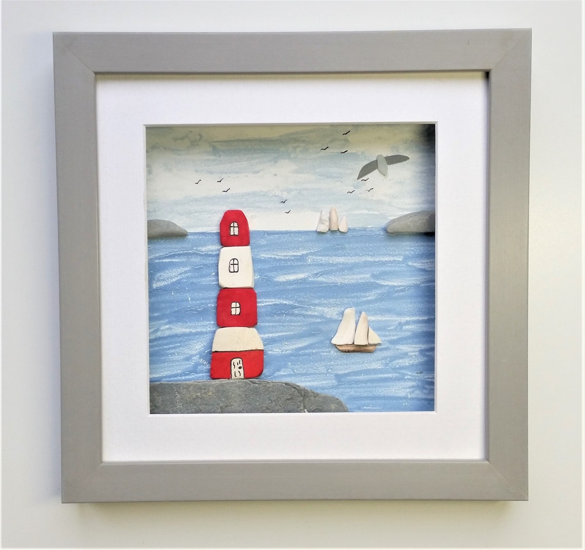 Coastal Wall Decor Red and White Lighthouse Unusual Framed | Etsy