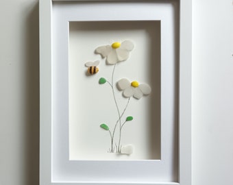 Sea Glass Flowers, Framed Wall Art, Gifts for Her, made in Cornwall