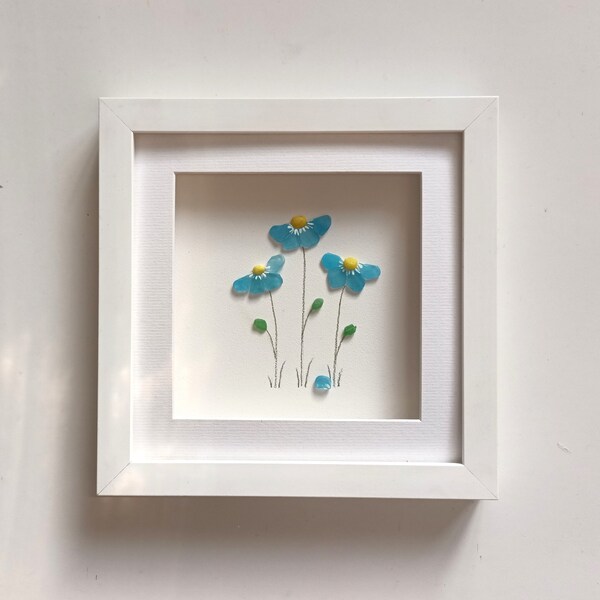 Forget Me Not Flowers, Mother's Day Gift, Sea Glass Art,  Blue  Wall Decor, Gifts for Her, Anniversary Gift Idea, remembrance