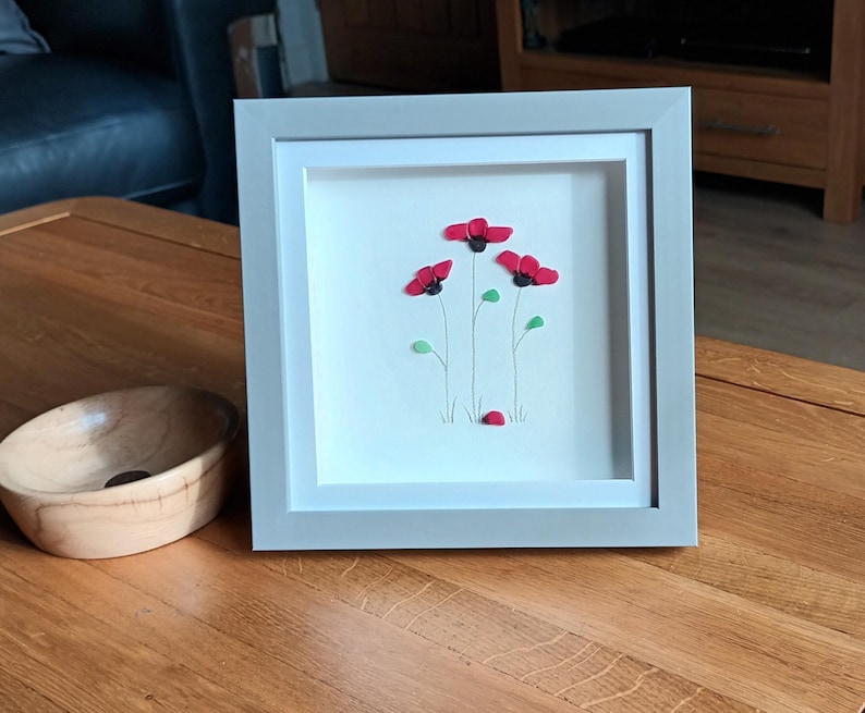 Poppies, Sea glass Poppy, Unusual Gifts for Her, Floral Wall Decor image 2