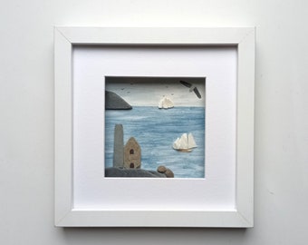 Cornish Tin Mine Engine House, Framed Coastal Wall Decor, Made in Cornwall, 10th Wedding Anniversary Gift, Tin Anniversary