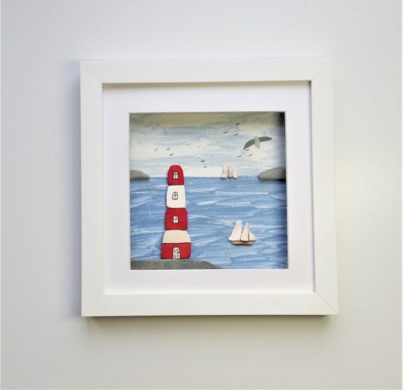 Coastal Wall Decor Red and White Lighthouse Unusual Framed | Etsy