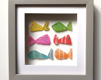 Sea Glass Fish, Bathroom Wall Decor, Quirky Gifts, Unusual Home Decor, Framed Wall Art